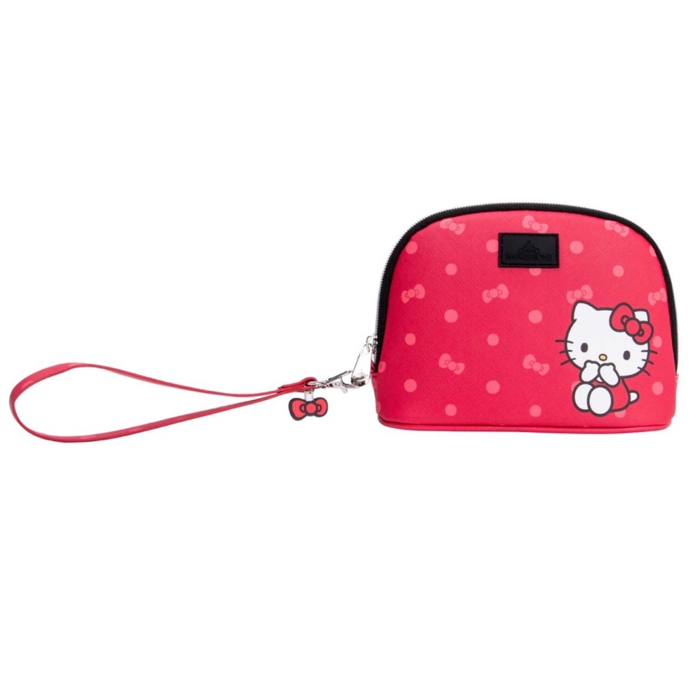 Hello Kitty Pink and Red Wristlet Cosmetic Pouch with Bow Charm